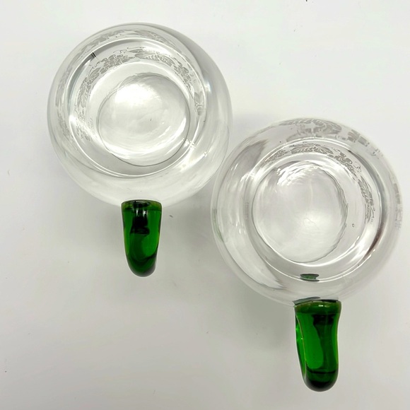 Vintage Etched Grape and Leaf Decorative Green-Handle Drinking Mugs (Set of 2) - Picture 9 of 11